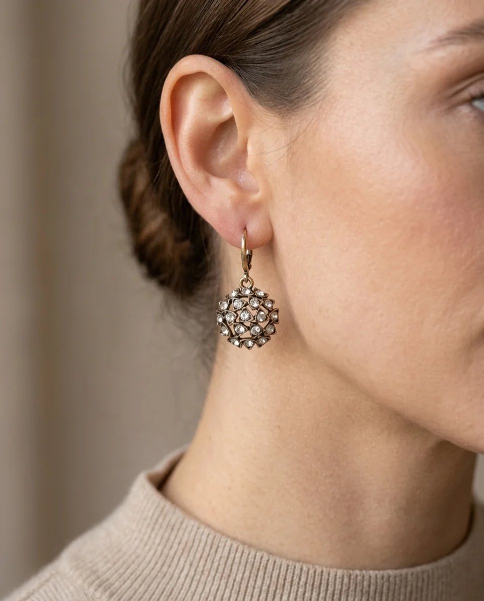 Dorvina Bronzen Oorbellen Authentiek Sieraad Kristal Diamant Kesim Steen Bewerkt Topaz Model Vintage Dames Oorbellen