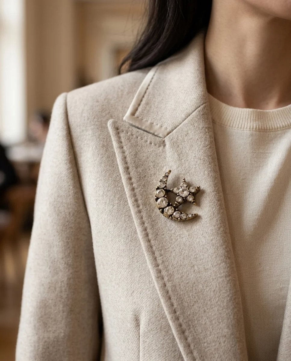 Dorvina Bronzen Broche Rozet Authentiek Sieraad Kristal Steen Maan Ster Model Vintage Dames Broche Yaka Ignesi