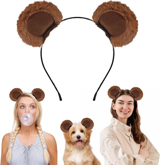 Schattige bruine berenoren haarband voor volwassenen, perfect voor Halloween, cosplay en feestjes, met beweegbare oren en ideaal voor het wassen van het gezicht