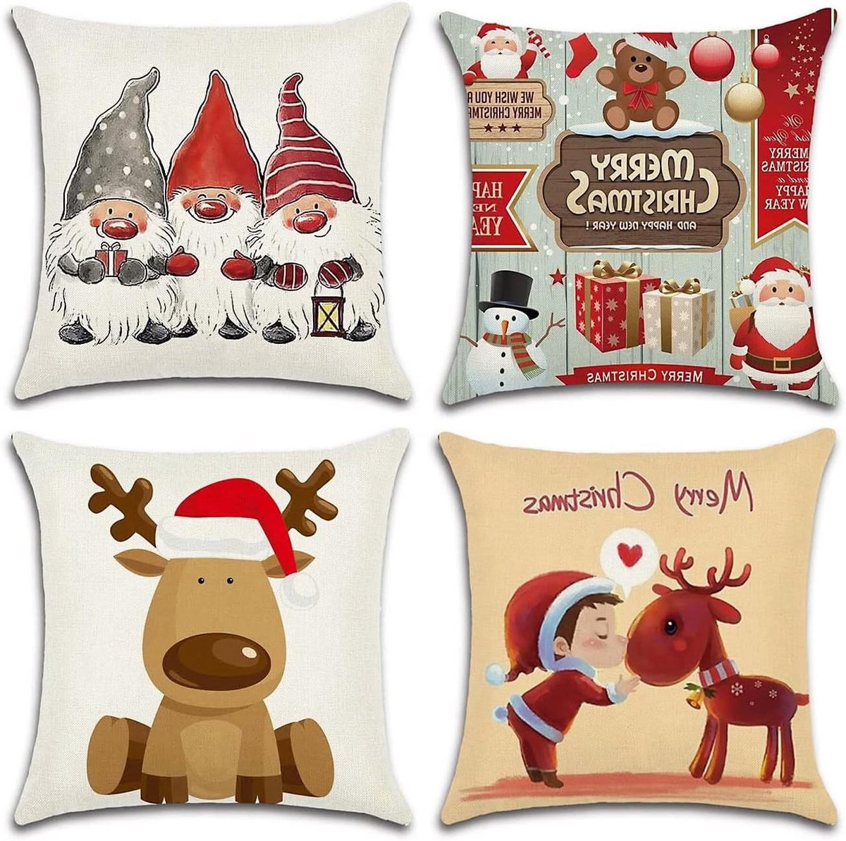 Decoratieve Kussenhoezen voor Binnen met Kerstthema - 45 x 45 cm Linnen Kussenslopen voor