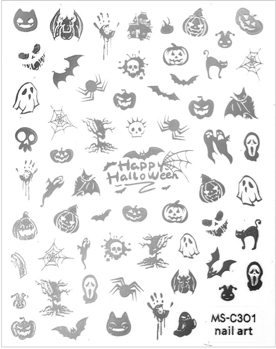 GNB-LAB Serie - Dunne Zelfklevende Nagelstickers - Halloween MS-C301 - Zilver
