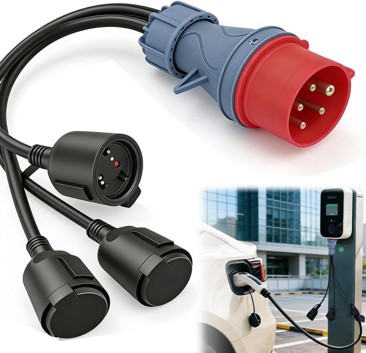 16 A CEE Adapter en 3 x Schuko Stopcontacten, Power Distributor voor Camping en Bouwplaatsen, Buitengebruik