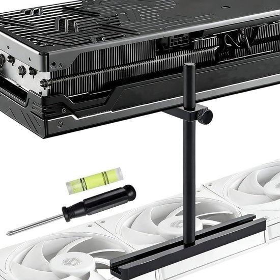 Stevige verstelbare GPU-houder 10-120mm met dubbele ondersteuning, ventilatormontage, voor ATX, MATX, ITX systemen