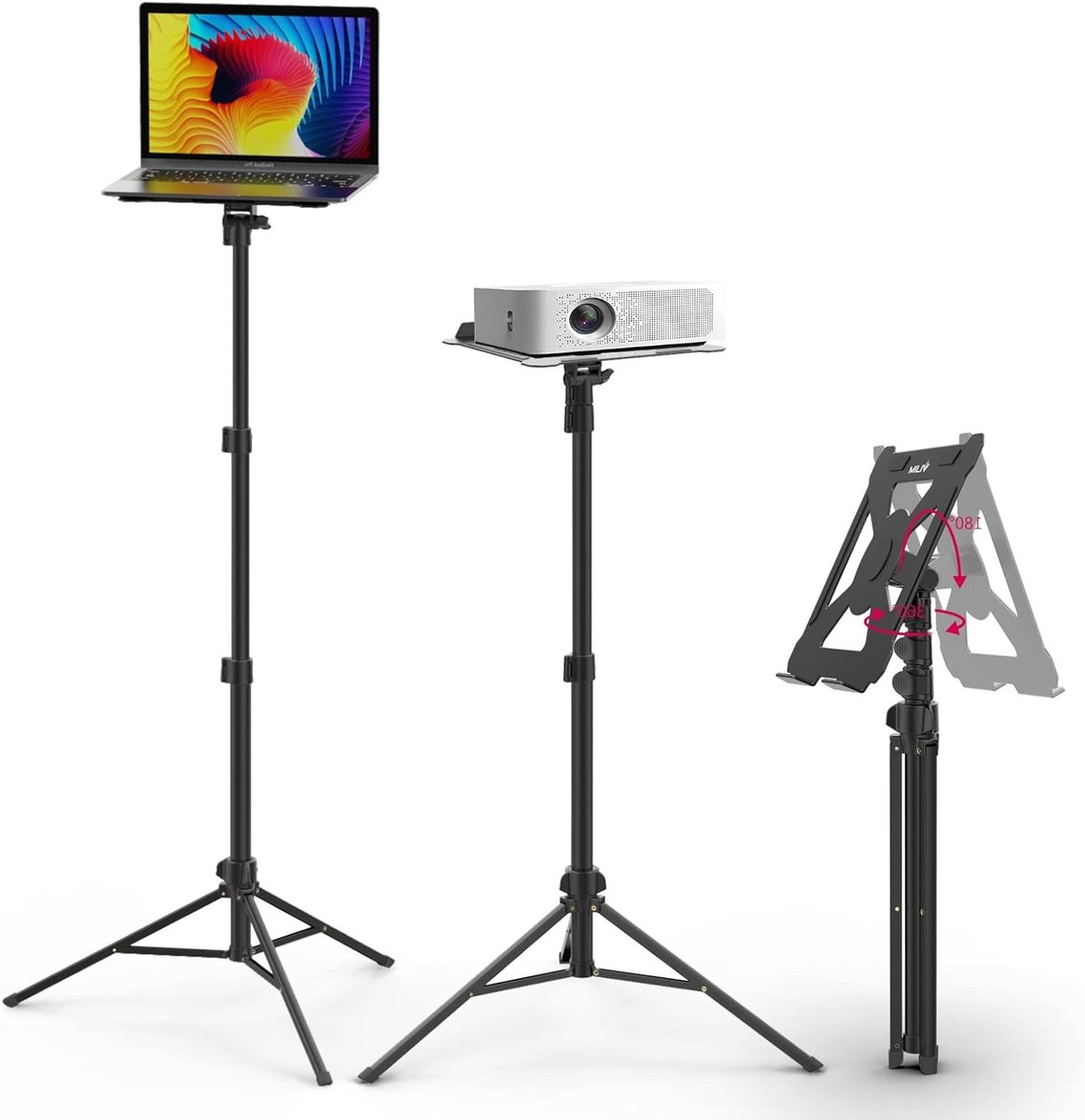Verstelbare Projectorstand voor Laptop en Muziek, Aluminium, 60-150 cm Hoogte, Draagbaar en Lichtgewicht met 360° en 180° Verstelbaarheid, Tot 3 kg Belastbaar