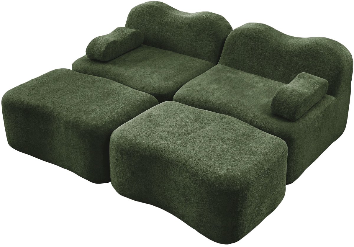 Merax 2-Zits Modulaire Bank met Ottomans - Fluweel - Boneless Sofa - Lounge Bank voor Woonkamer - Groen