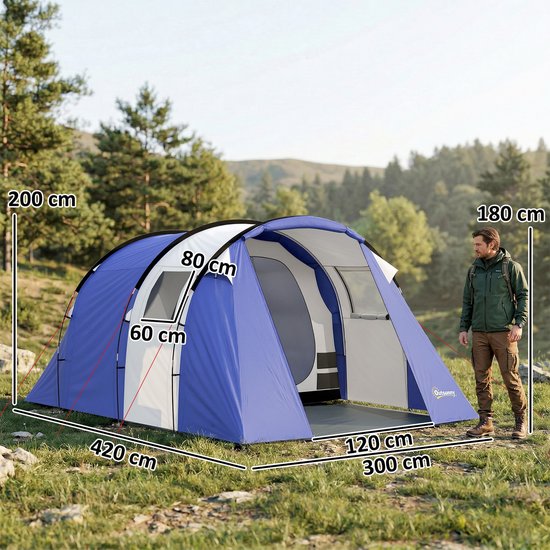 Outsunny tunneltent - Glasvezel, polyester - 420 x 300 x 200 cm - Donkerblauw van Outsunny — afbeelding 2