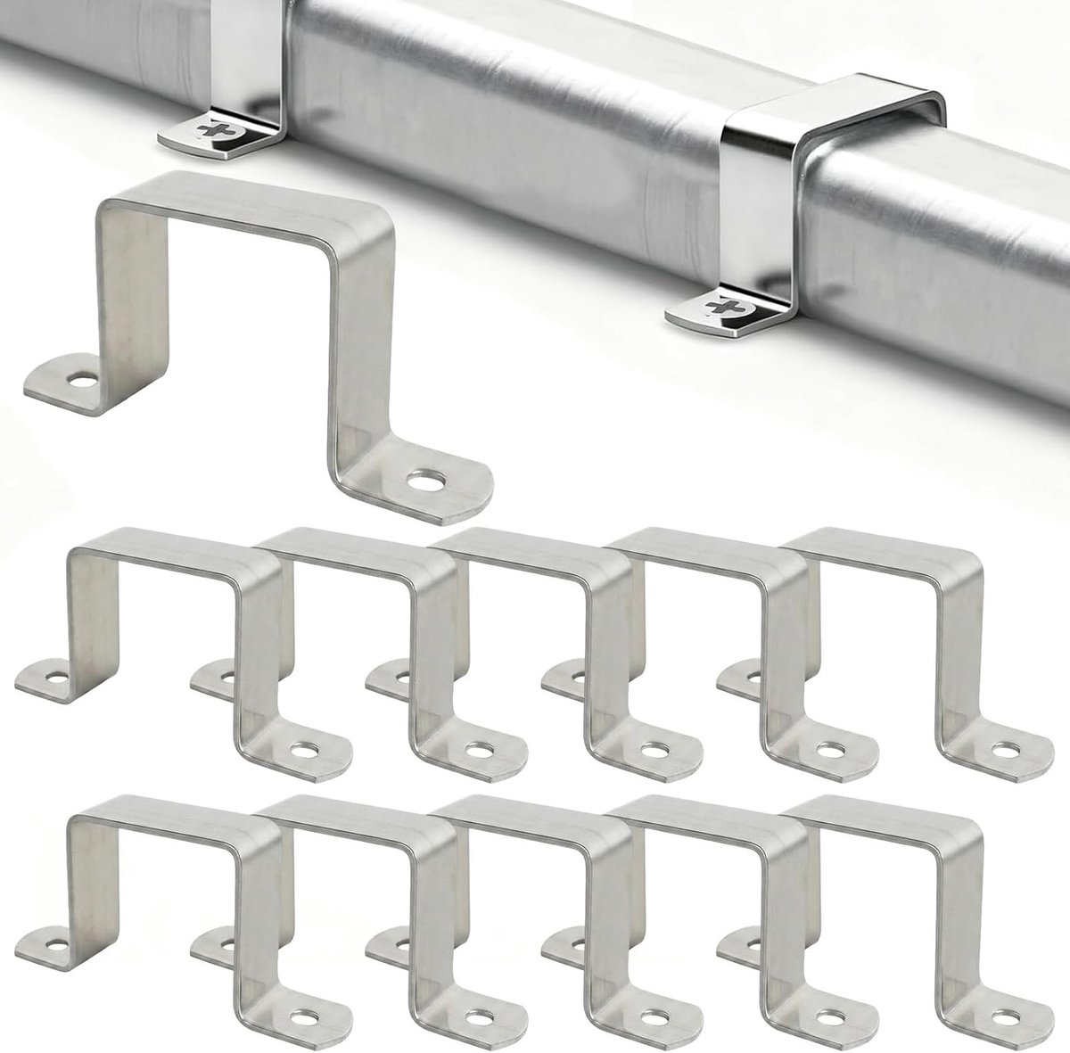 Set van 10 vierkante buisklemmen 40 x 40 mm van roestvrij staal voor stevige bevestiging van leuningen, kabels en meubels