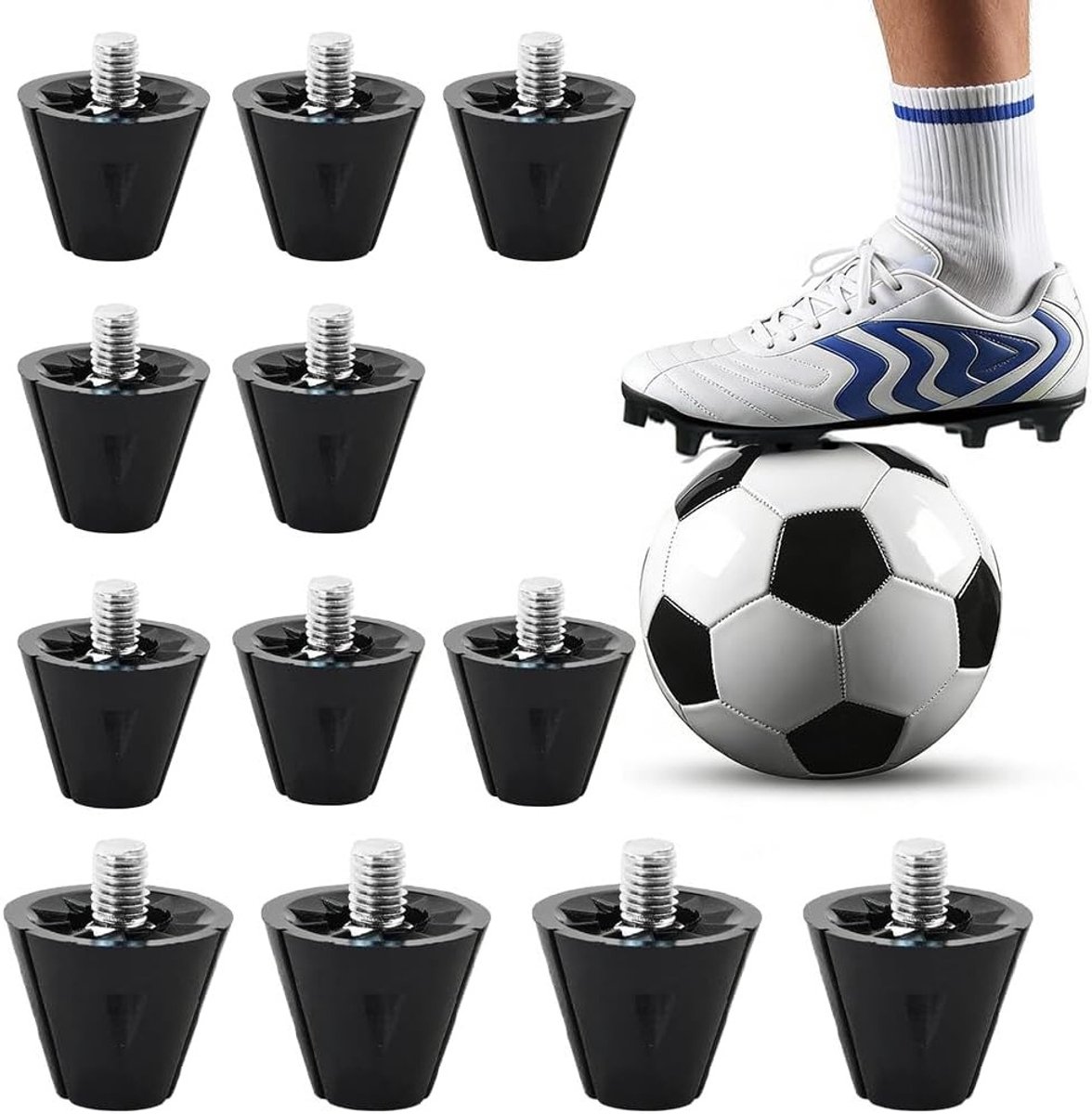 Set van 12 Aluminium Voetbal Studs, Reserve Caps voor Voetbalschoenen, Tapered Studs en Accessoires voor Sportuitrusting