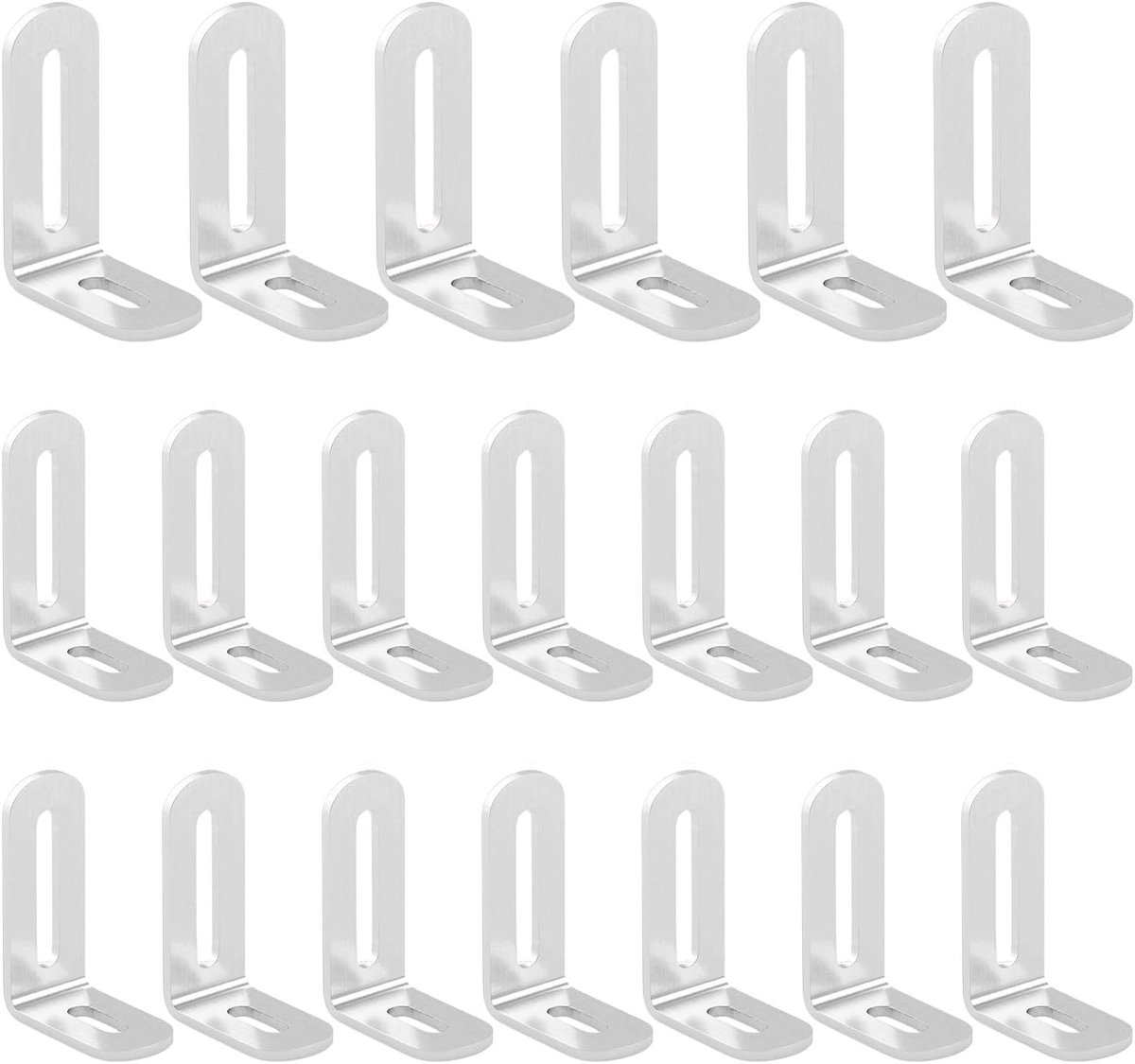 Set van 20 Hoekverbinders, 30 x 50 x 19 mm, Verstelbare L-vormige Hoekbeugels, RVS, Ideaal voor Houten Meubels, Stevige Montage met Langwerpige Gaten en 90° Hoek