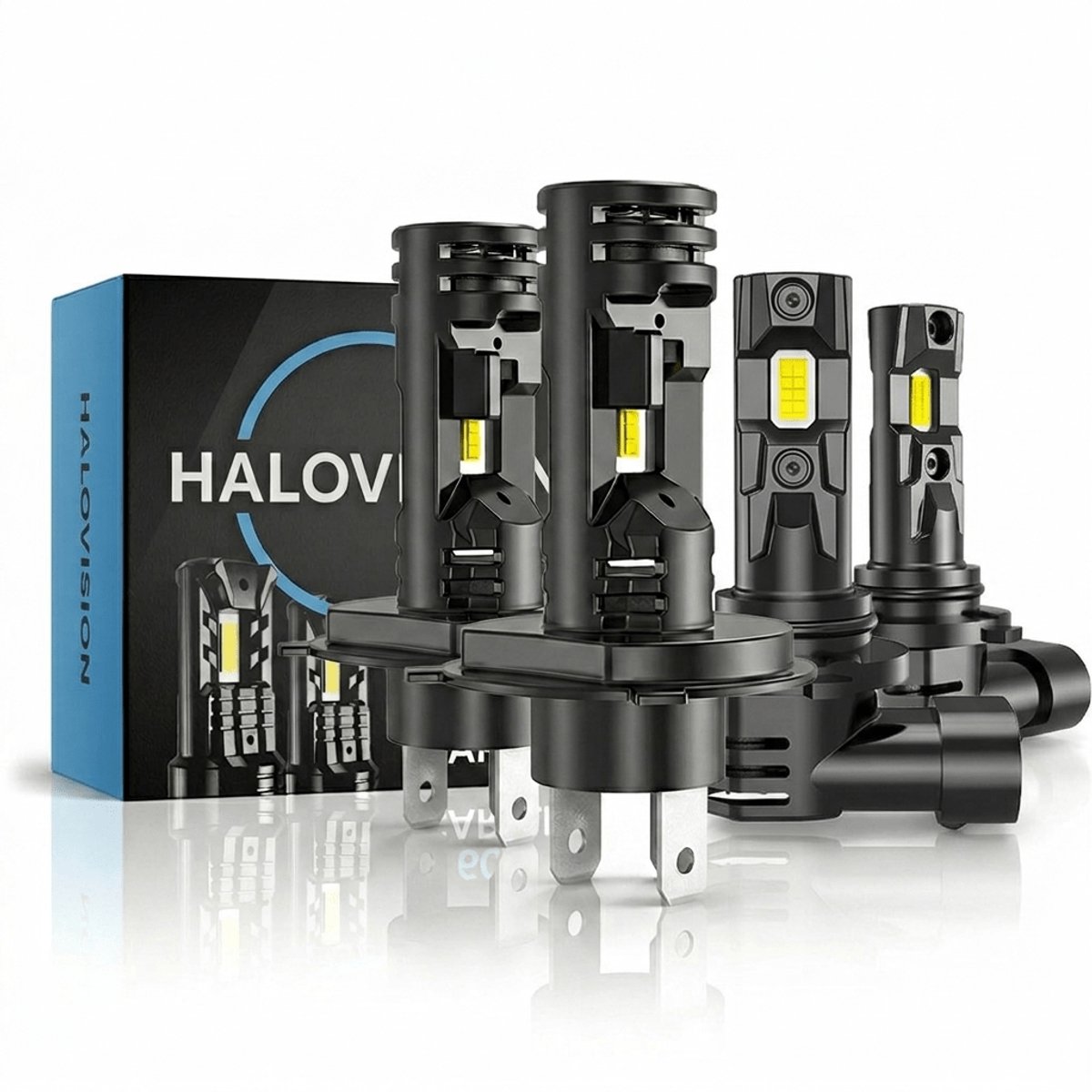 HaloVision Turbo LED Koplampen H4 en HB4 9006 - 25W 5000Lm 6000K Helder Wit Combideal LED Set Dimlicht en Mistlicht