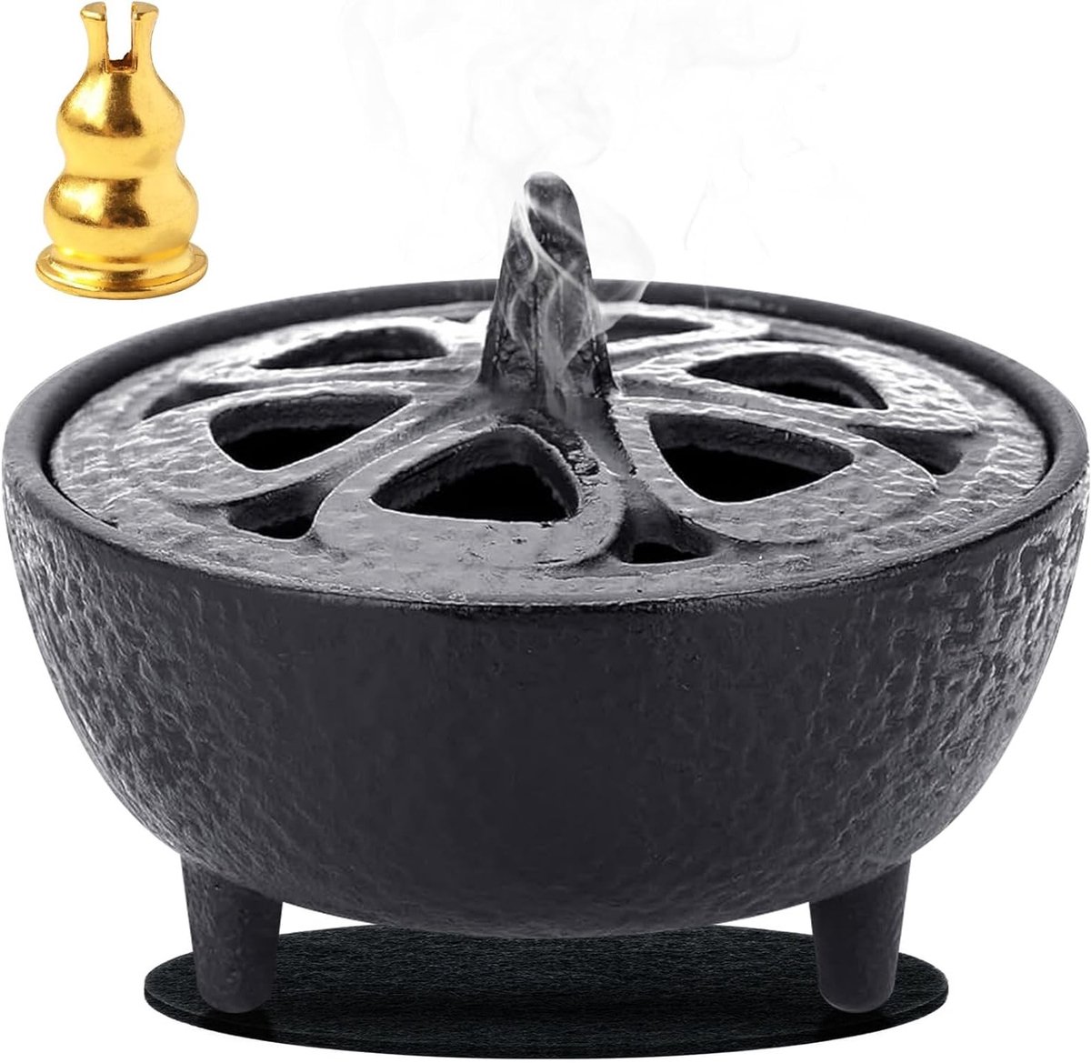 Traditionele lotusvormige wierookhouder van gietijzer voor aromatherapie en zendecoratie in kantoor, yoga, slaapkamer en woonkamer