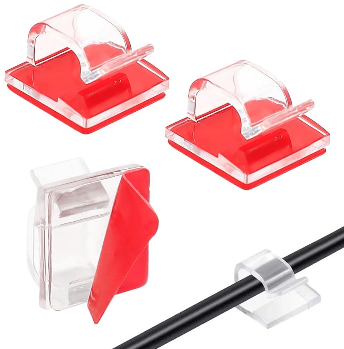 Set van 150 zelfklevende mini kabelhouders voor buiten, ideaal voor kabelbeheer en organisatie van snoeren, transparante kabelclips