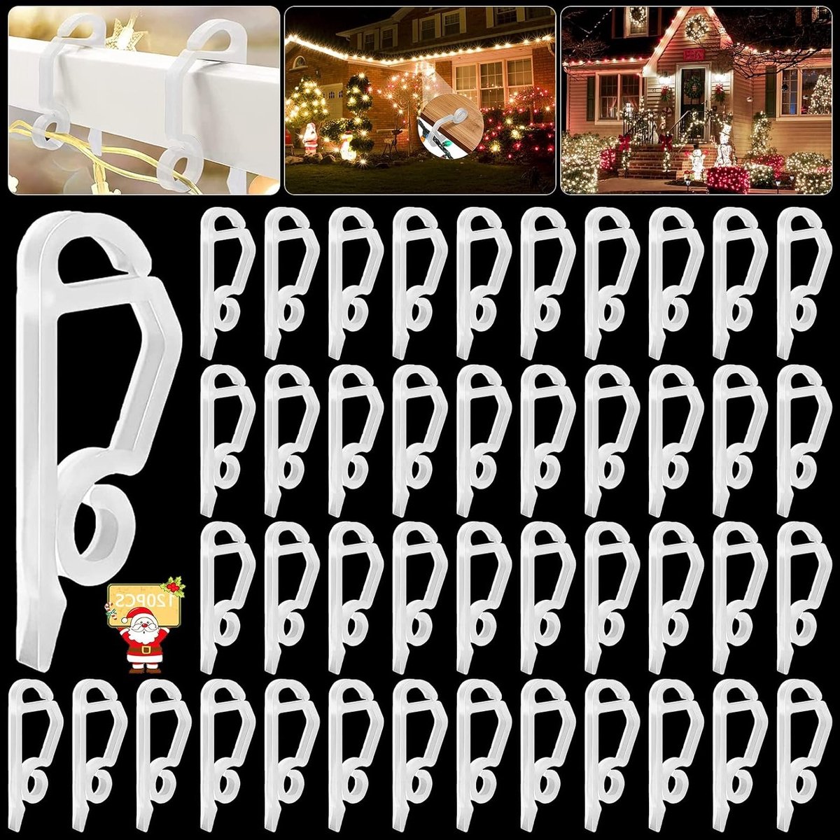 120 Stuks Dakgoot Haakjes voor Sfeerverlichting - Weerbestendige Plastic Clips voor Buitenverlichting en Kerstdecoratie