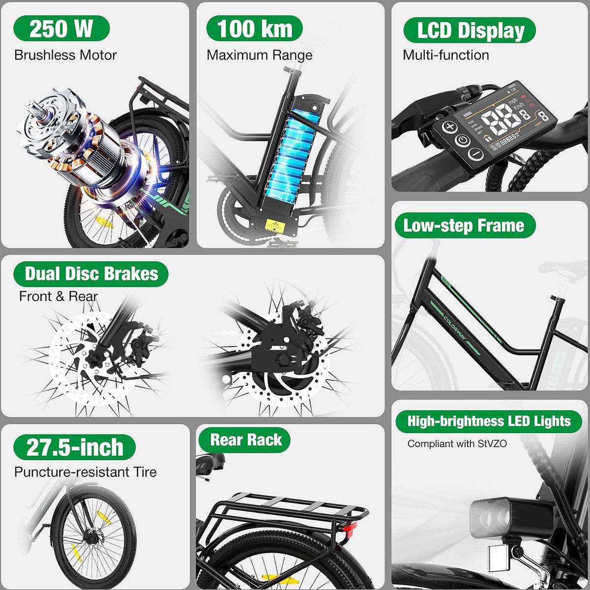 Elektrische Fiets Colorway BK8SL - Trendy 27.5 Inch City Commuter EBike met Afneembare 36V 12Ah Lithium Batterij - Mountain E-Bike met 250W Motor - Damesfiets - IP54 Waterdicht – foto 8