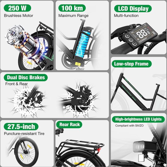 Colorway Elektrische Fiets BK10 - 20*4.0 Inch Fat Tire City Commuter EBike met Afneembare 36V 12Ah Lithium Batterij - Opvouwbaar Mountain E-Bike met 250W Motor - 7 Versnellingen - IP54 Waterdicht van Colorway — afbeelding 5