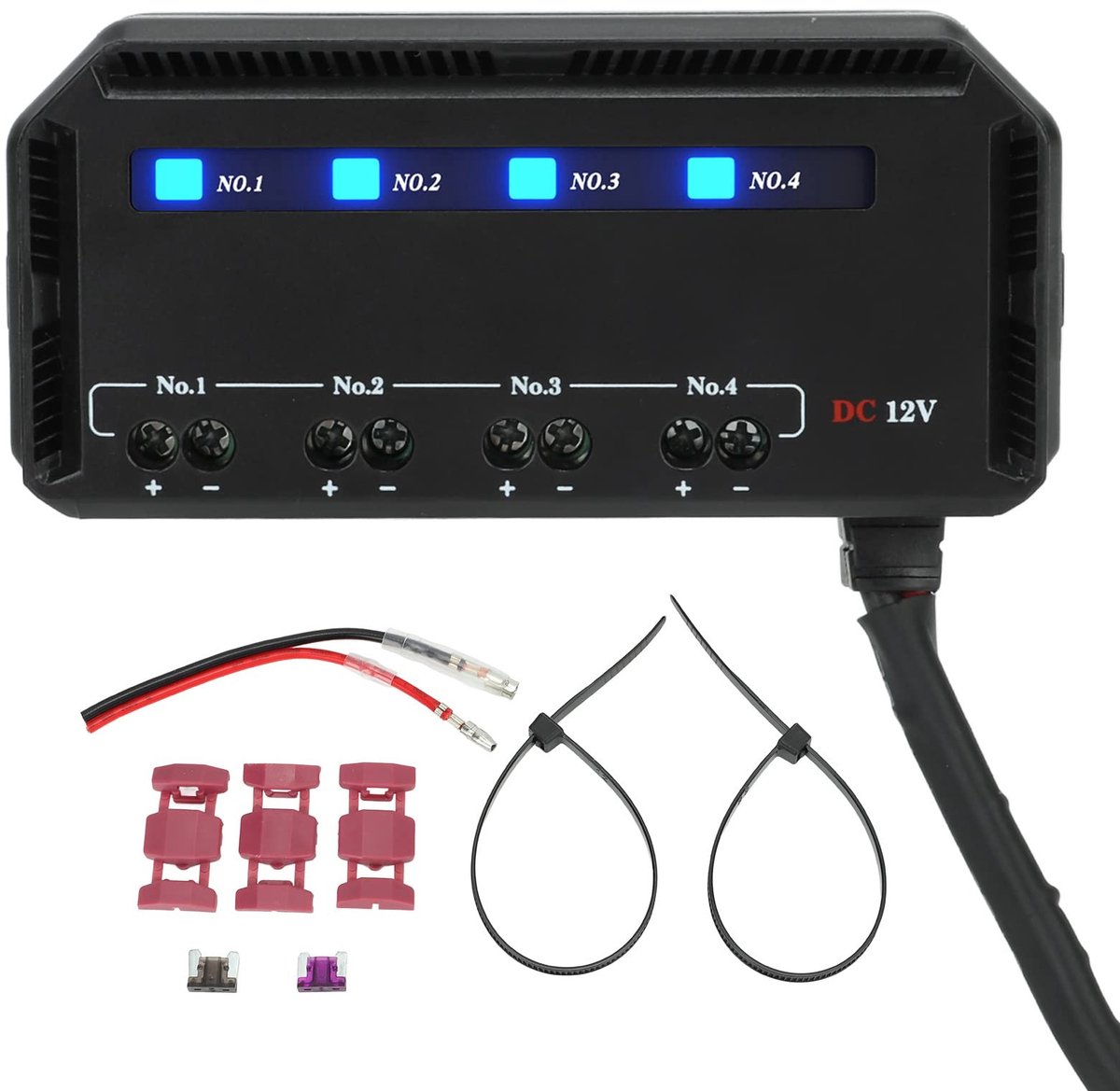 Dailygoods - Fuse en Relay Box - 4-Weg 12V 20A met LED Indicator - Voor Auto en Motor - Betrouwbaar en Veilig - Geschikt voor RV - Compact en Efficiën