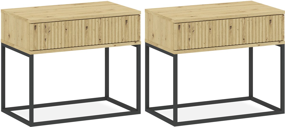 KONSIMO® RECTUS Nachtkastje Set van 2 - met lade - Bijzettafeltjes (2 stuks) - Brons - 60x52x39 cm