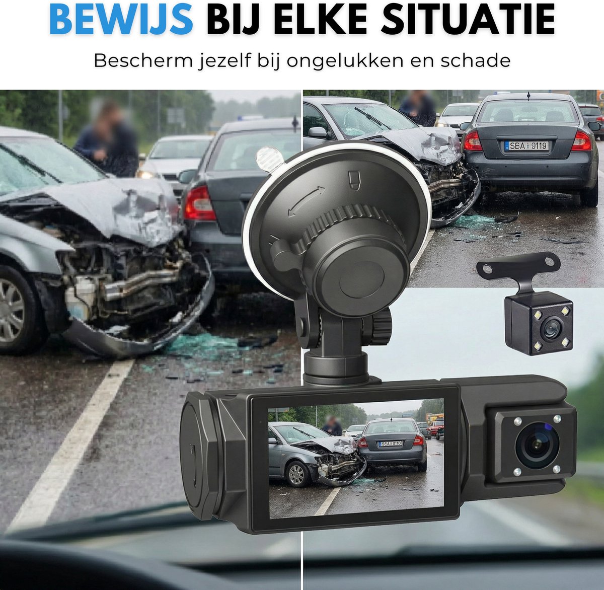 Boncy® Dashcam Voor Auto - 3 Kanalen Voor, Achter en Binnen Camera - 1080P Full HD - Dual Dashcams Met Achteruitrijcamera en Parkeermodus - Met Wifi & App - G-Sensor - Nachtzicht - Loop Recording - 170 Graden Kijkhoek – foto 5