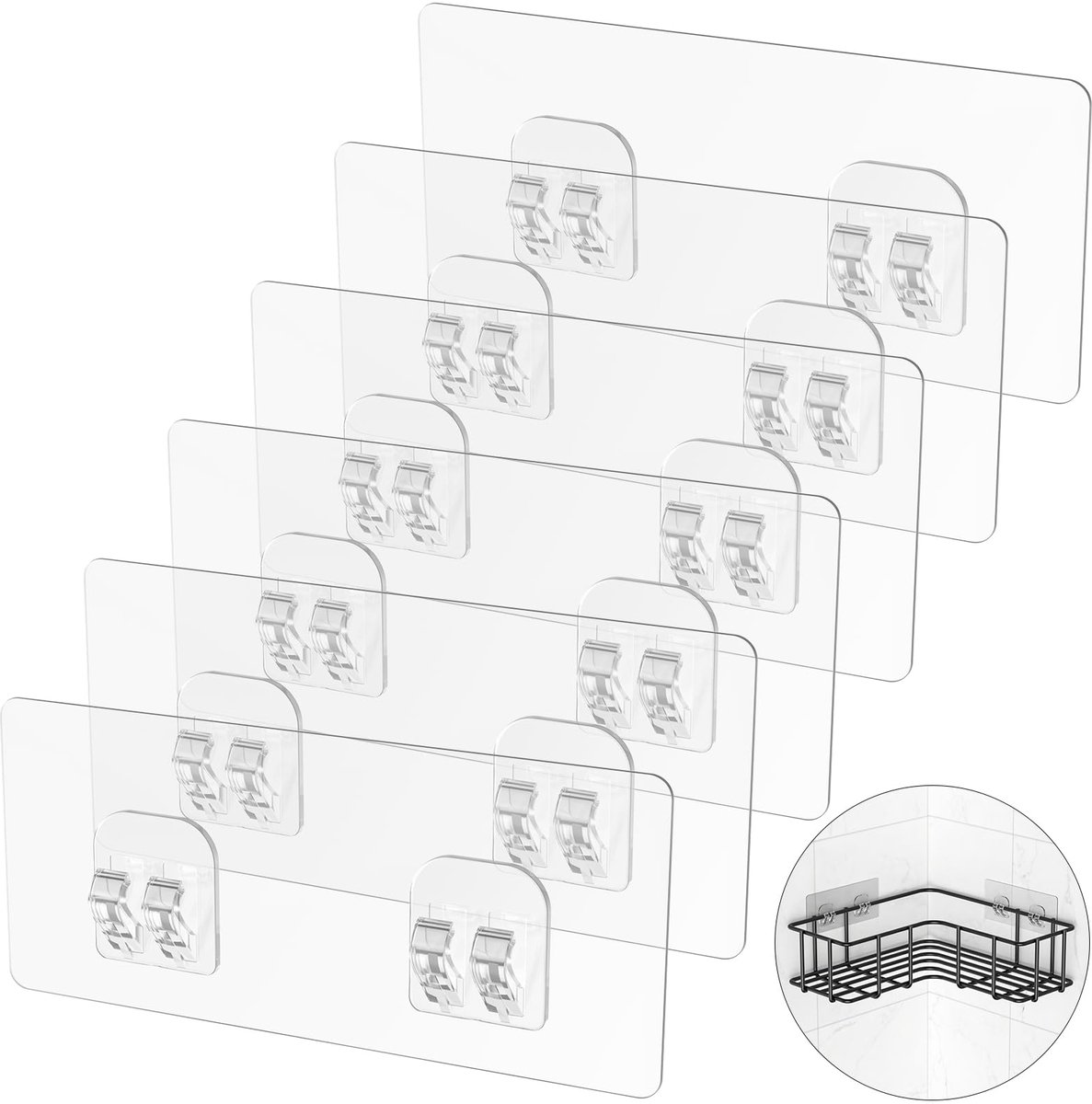 carmdering- Hoekdouchebak Houder - Corner Shower Tray Support - Zelfklevende Beugel - Draagt Tot 18 Kg - Waterbestendig Design - Transparant Kunststof - 0,75 Mm Dikte - Geen Boren Nodig - Voor Vochtige Badkamers - 6 Stuk