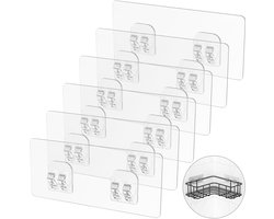 carmdering- Hoekdouchebak Houder - Corner Shower Tray Support - Zelfklevende Beugel - Draagt Tot 18 Kg - Waterbestendig Design - Transparant Kunststof - 0,75 Mm Dikte - Geen Boren Nodig - Voor Vochtige Badkamers - 6 Stuk