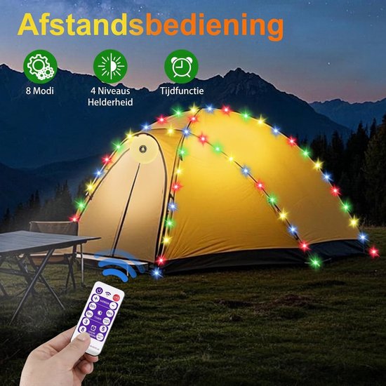 LYNEXA® Camping Lamp - Zaklamp - Lichtsnoer Buiten - Kampeerlamp Oplaadbaar - RGB Lichtslinger met Afstandsbediening - SOS Verlichting - 4in1 - Powerbank USB & Zonne-Energie - 7.5M - 8 Lichtstanden van Merkloos — afbeelding 5