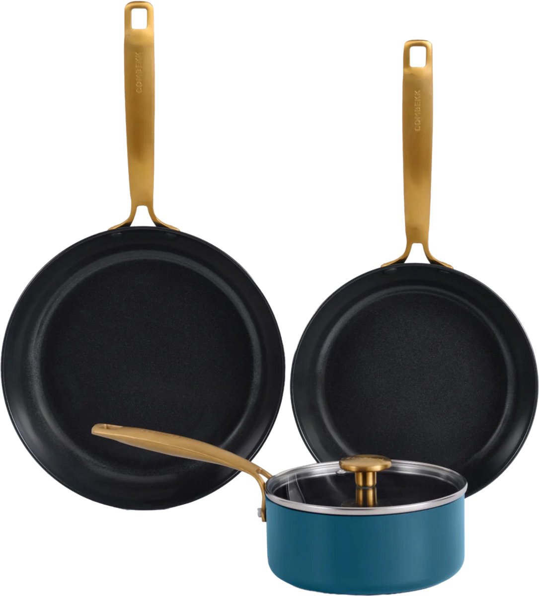 COMBEKK Element Expert pannenset - 4-delig - Blauw - PFAS vrije keramische antiaanbaklaag - Gemaakt van 100% gerecycled aluminium - Inductiegeschikt