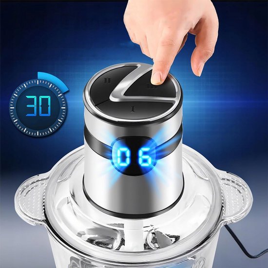 Vleesmolen - 200W Elektrische Vleesmolen - 3 Snelheden & Digitale Timer - 1.75L Borosilicaat Glas - Oververhittingsbeveiliging - RVS Mes & Vaatwasser - Voor Vlees & Groenten — afbeelding 4