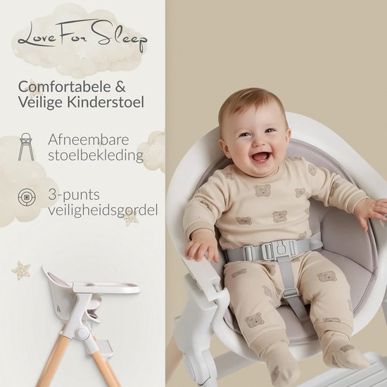 Love For Sleep Kinderstoel 3-in-1 - Meegroei Kinderstoel - Inklapbaar & Compact - Verstelbare Voetensteun - Afneembaar Dienblad - Wit van Merkloos — afbeelding 4