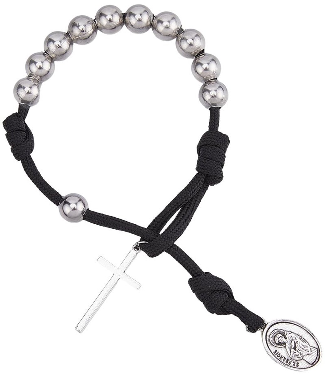Dailygoods - Gebedszak Rozenkrans - Tibetaanse Stijl - Roestvrij Staal - Zwart - Pocket Rozenkrans - 11-1/4 inch - Perfect voor meditatie en gebeden