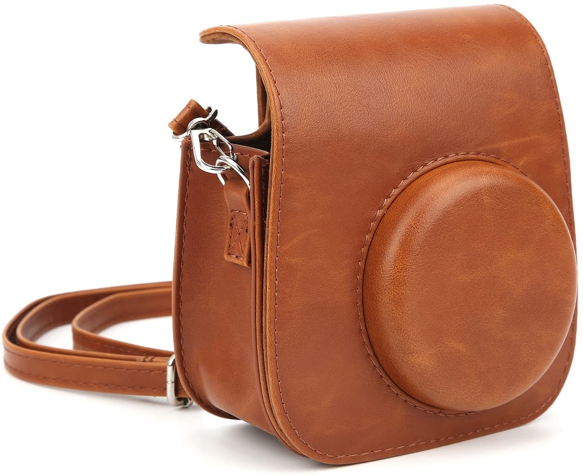 Elzusha - Instant Camera Case - Vintage Camera Schoudertas - Bruine Sling Shell Tas - Mini 11 9 8 Camera - Camera opbergdoos - Afneembaar