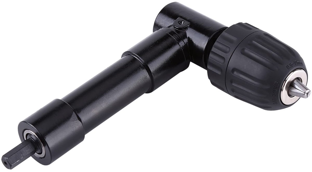 Dailygoods - Auto boor-bevestigingsset - boorkop met rechte hoek - zwarte adapter - 90 graden - boorhouder - geschikt voor diverse klussen