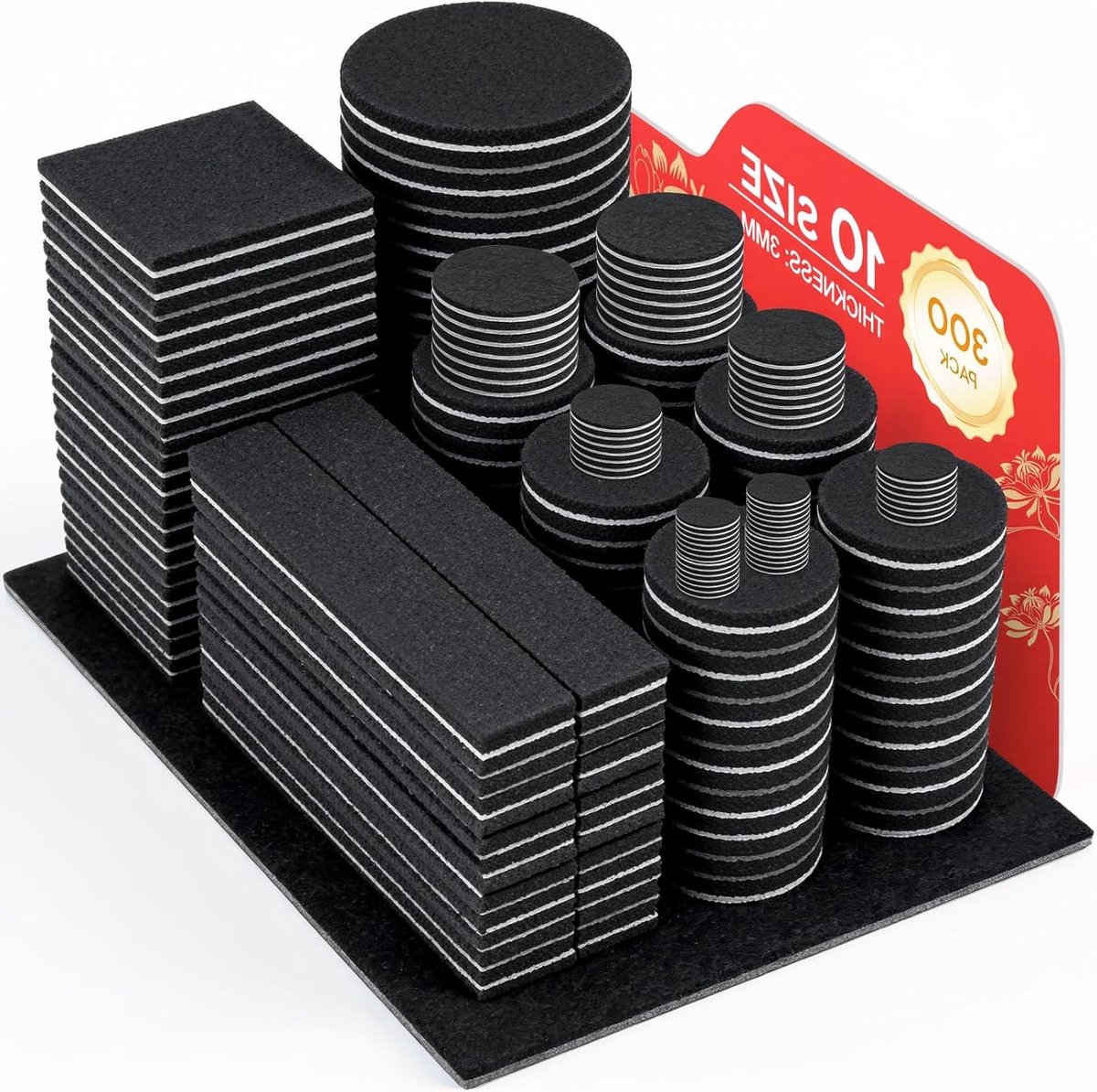 Felt Caps voor Meubelft, 300 Stuks Beschermers voor Stoelen en Tafels, Dempers voor Rond en Vierkant Meubilair, Zwart