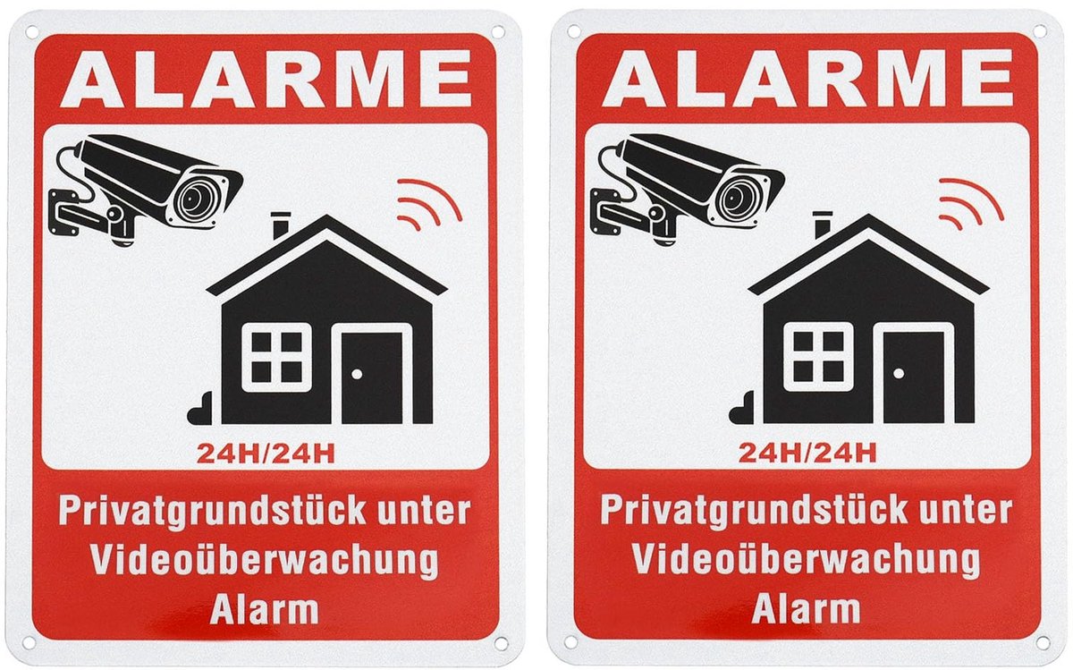 Jhubersproducts - Video Surveillance Waarschuwingsborden - Reflecterend - Aluminium - 24 Uur Video Surveillance - 2 Stuks - Geschikt voor Huizen en Be
