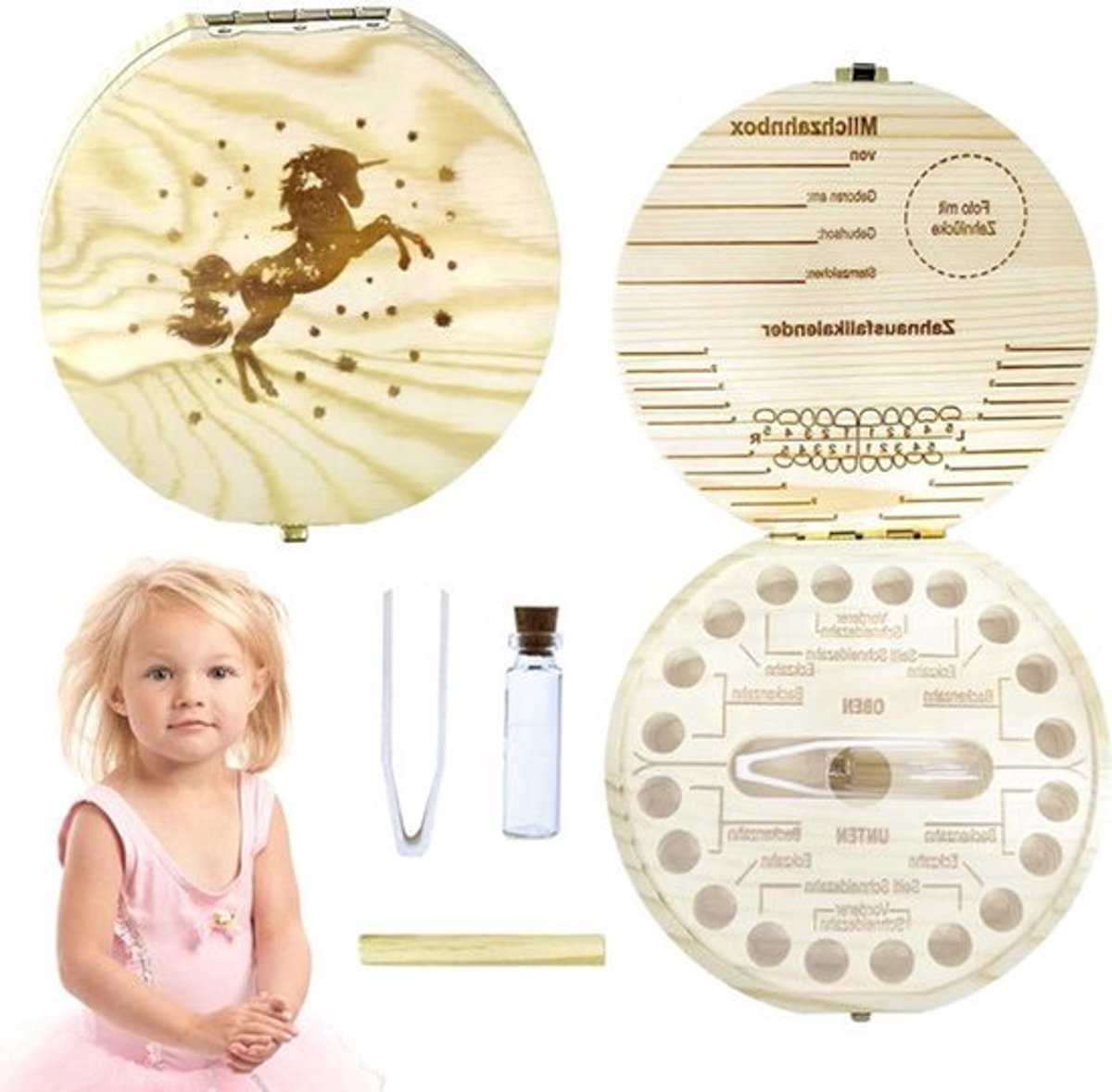 Houten tandendoos voor meisjes en jongens - Souvenirbox voor melktanden - Opbergdoos cadeau