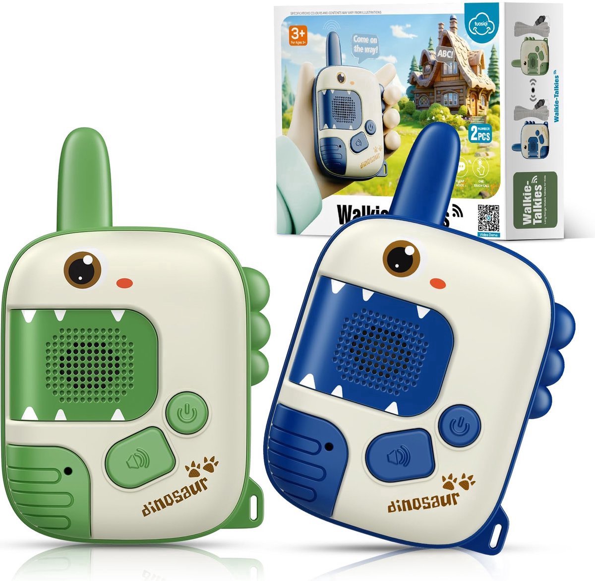 Walkie Talkie voor Kinderen - Kinderspeelgoed 3-12 jaar - Dinasauri-speeltje - Buitenspellen voor kinderen - Kampeercadeau - Jongen Meisje - Buitenspelen - blauw en groen