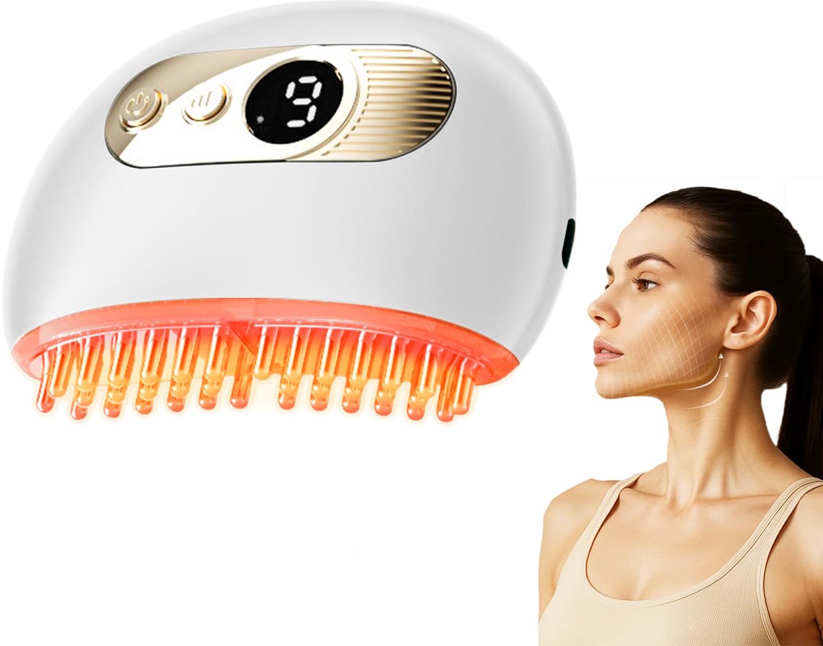 Gezichtsborstel voor lymfedrainage – Gezichtsmassageapparaat voor lymfedrainage, vermindering van een dubbele kin en gezichtscontouren – Zacht vibrerend lymfedrainageapparaat voor de kaaklijn – Wit