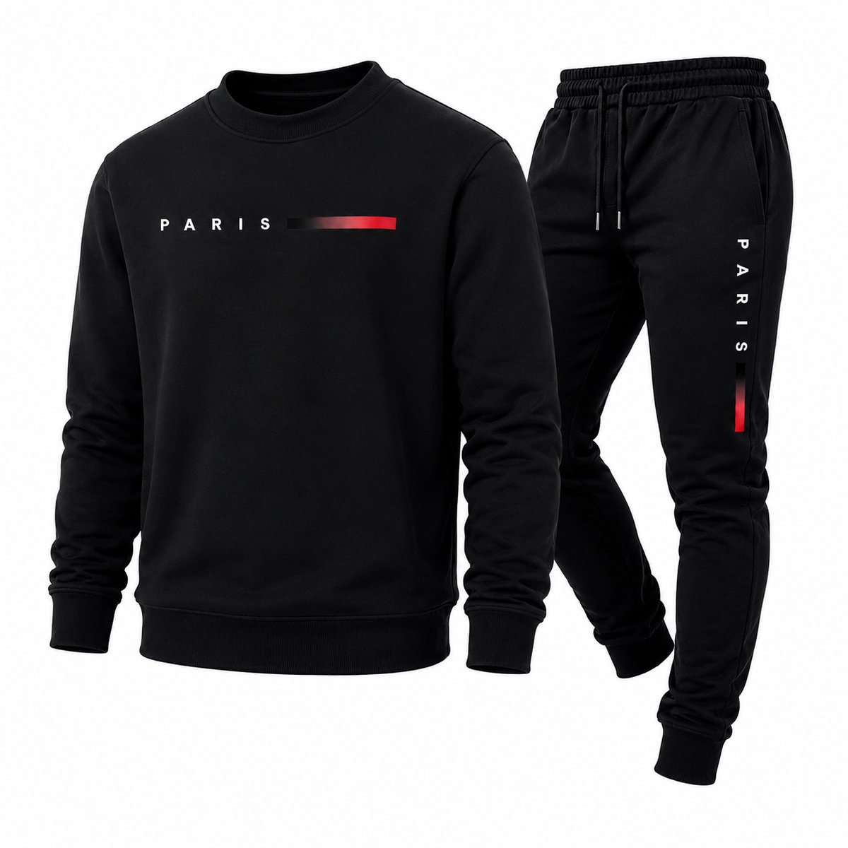 Stijlvolle Paris Zwart Trainingspak voor Heren - Comfortabele Hoodie & Joggingbroek Set, Mode en Sport - M