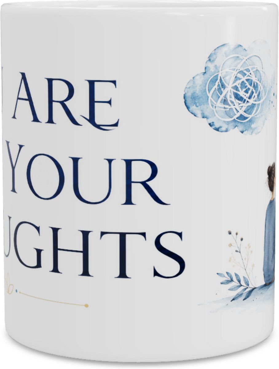 Mok - You Are Not Your Thoughts - Mediterend Figuur en Wolken - Wellness Quote