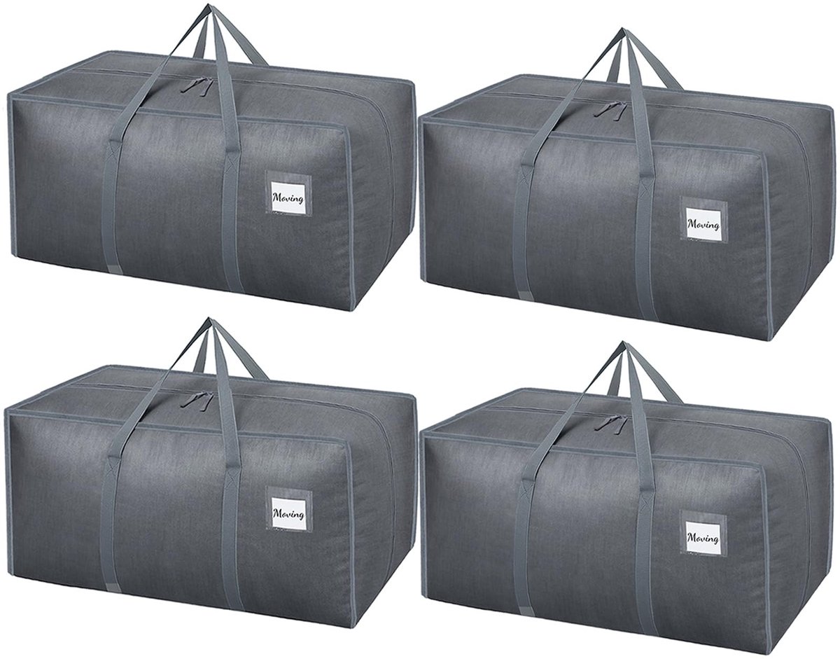Dailygoods - Heavy Duty Moving Bags - Waterdichte Opbergtassen - Grijs - Voor Kleding en Tuingereedschap - 4-pack 120L