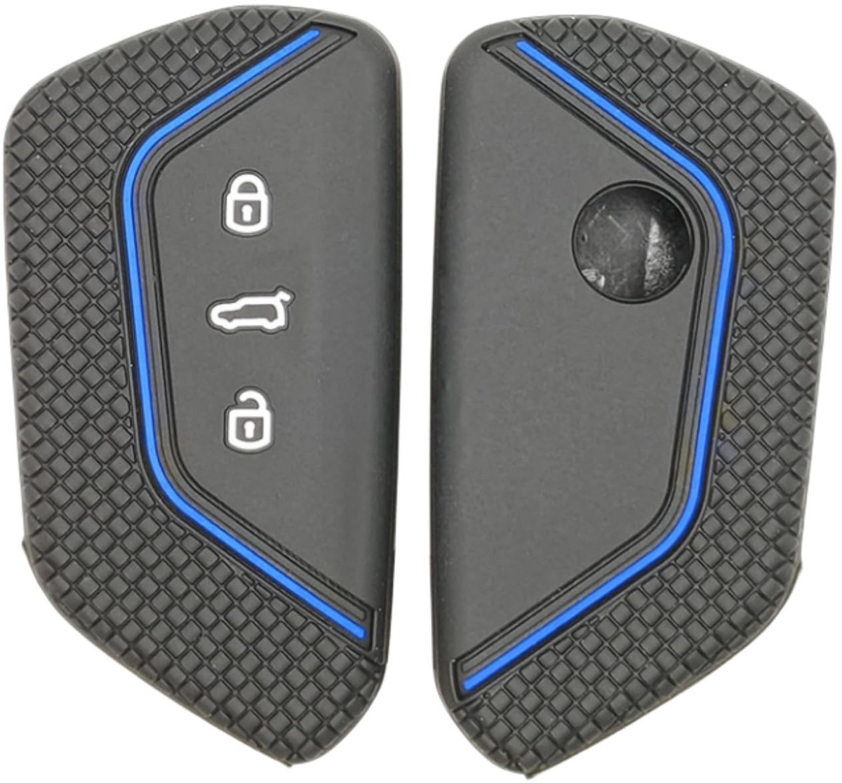Smoakez - Siliconen afstandsbediening sleutelhoes - Vervangingsbehuizing - Zwart met blauwe lijn - Geschikt voor VW Golf 8 ID.3 ID.4 - Luxe uitstra...