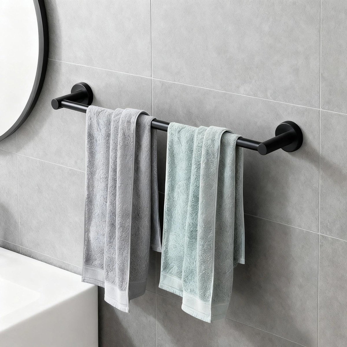 Vlemico - handdoekstang - verstelbaar - roestvrij staal - zwarte matte lak - moderne handdoekhouder - geschikt voor badkamer en woonkamer - 43 cm t...