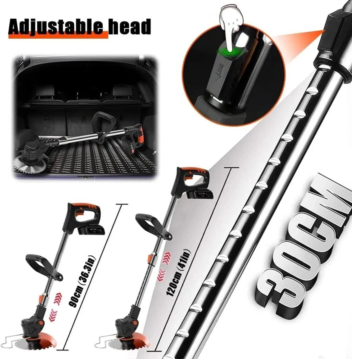 3-in-1 Kantenmaaier – Grastrimmer – Bosmaaier – Grasmaaier – Draadloos & Elektrisch – Incl. 2 accu's en oplader - met telescopische steel + extra handgreep - voor Tuin – foto 4