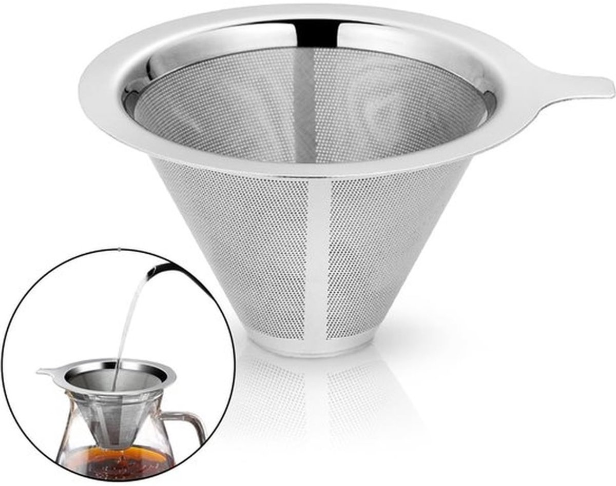 laag druppelend papierloos koffiefilter, Giet over koffiedruppelaar, minerale gietkoffiezetapparaat voor brouwen met één kop, dubbel gaasontwerp van cosmetische kegel (1-2 kop)