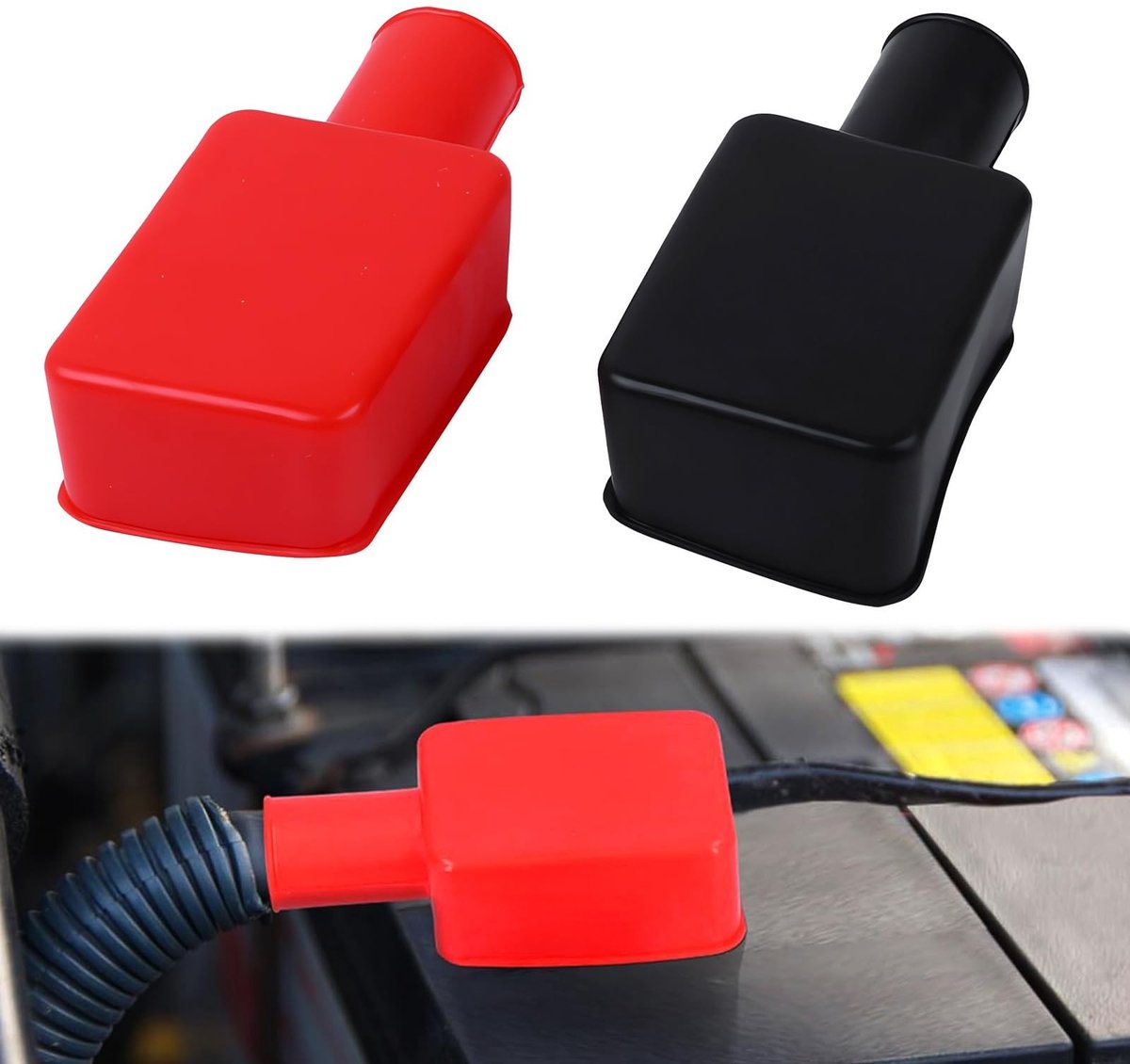 Dailygoods - Batterij-terminalafdekking - Isolerende batterijafdekking - Zacht rubber - Positieve en negatieve polen - Batterijbescherming - Geschikt