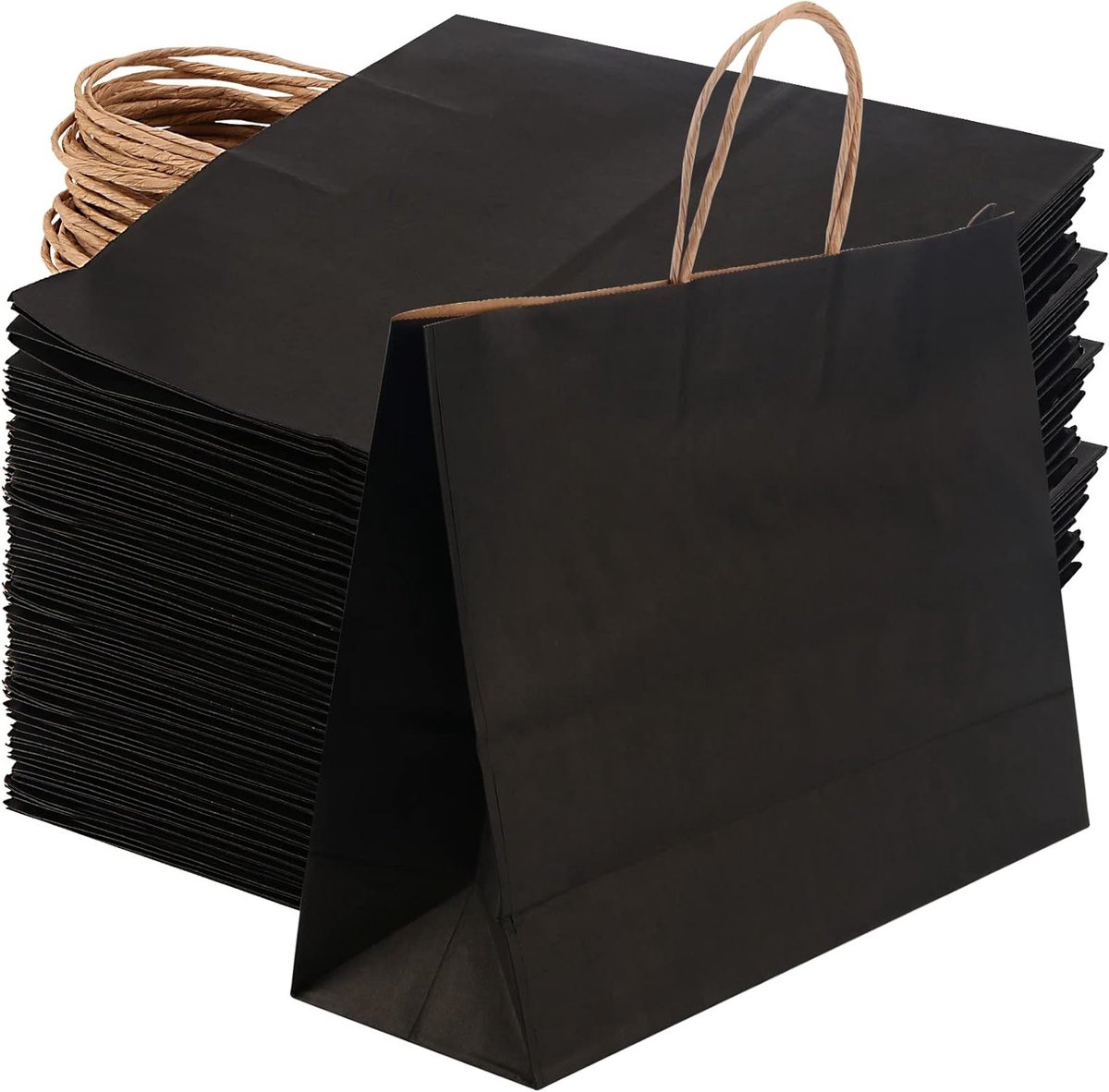 Zwarte Kraft papieren zakken - Geschenken en winkelen - Grote en stevige zakken - 25 stuks 32 x 11 x 24,5 cm - Perfect voor feestartikele...