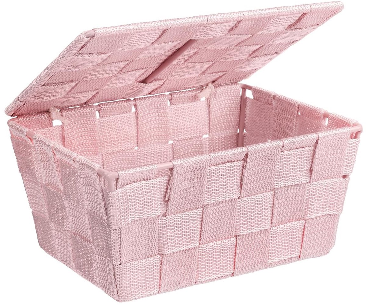 Dailygoods - Opbergmand - Badmand met deksel - Roze - Badkameropslag - Organiseren - Cosmetica - Ruimtebesparend