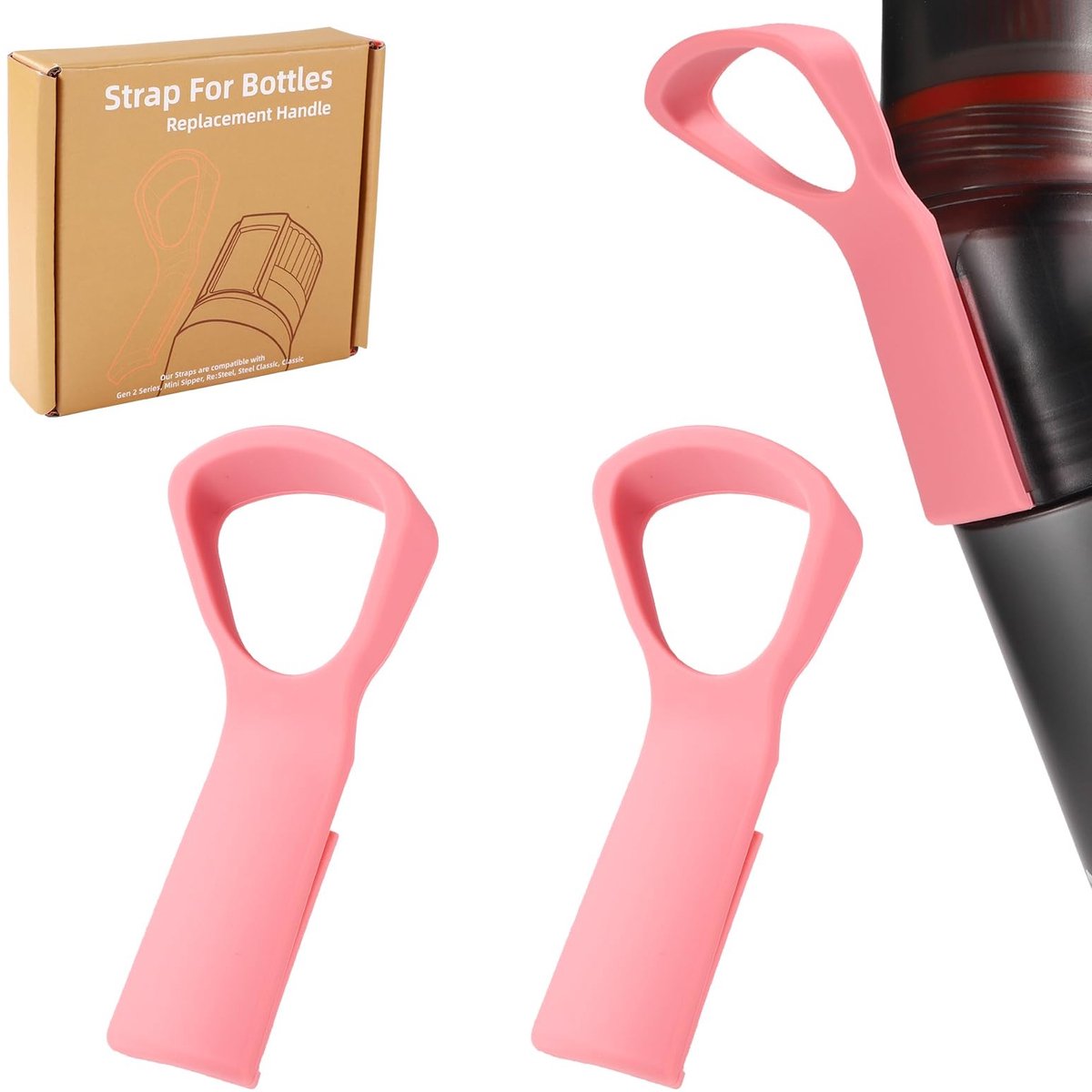 Dailygoods - Handvat Waterfles - Siliconen Fles Handvat Grip - Roze - Sportevenement School Thuis - Fles Handvat Riem - 2 Stuks