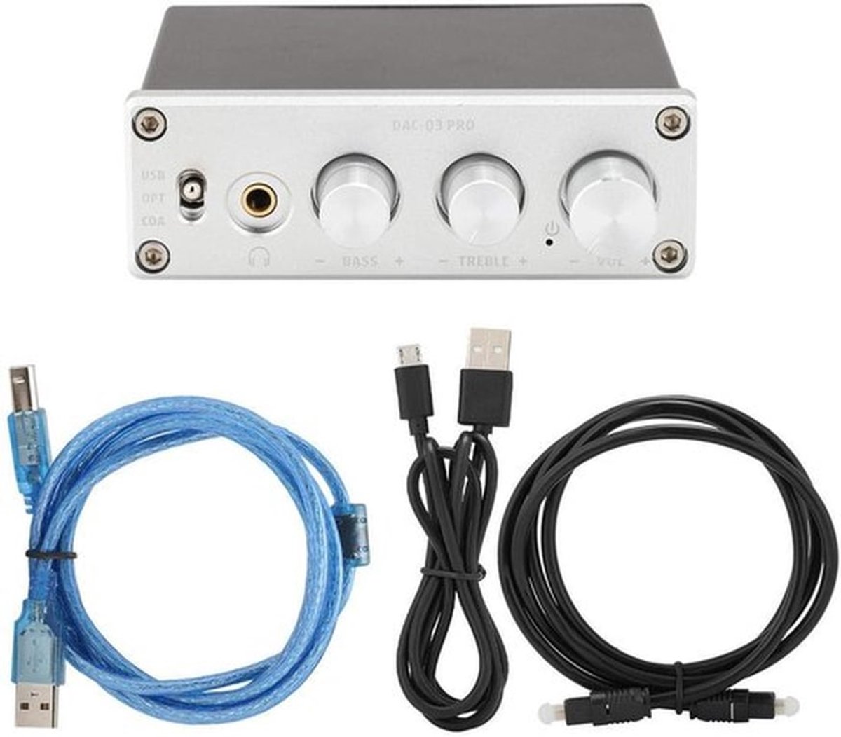 Glasvezel/Coax + PC USB Ingang DAC Decoder, met Hoofdtelefoonversterker Audio Decodering Ondersteuning voor 3.5mm Hoofdtelefoon (Zilver)