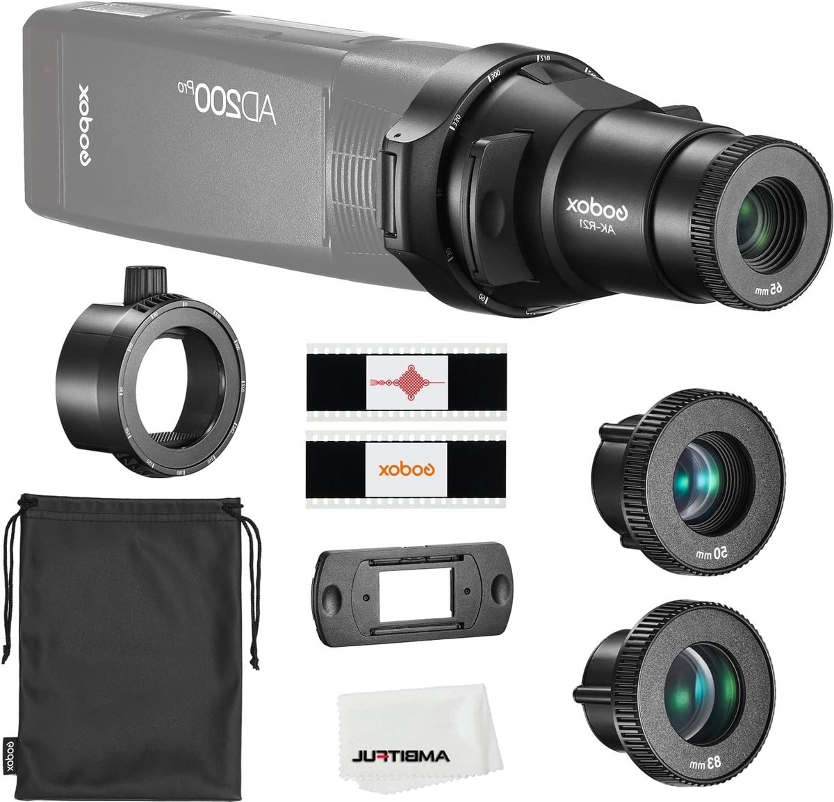 Professionele Speedlite Projector met Conische Snoot en Adapter voor Fresnel Kop - Inclusief 50mm en 83mm Lenzen voor Creatieve Belichting