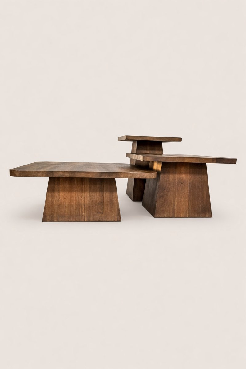 Salontafel Set van 3 Mangohout – Vierkant – Bruin – Landelijk